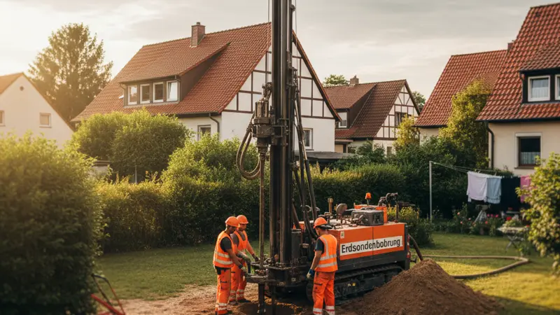 Erdsondenbohrung für eine Erdwärmepumpe in einem Frankfurter Wohngebiet