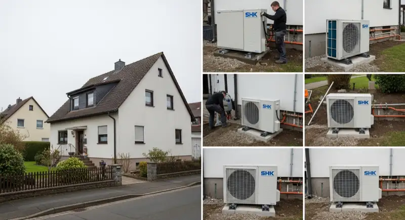 Installation einer Luft-Wasser-Wärmepumpe an einem Einfamilienhaus in Gotha