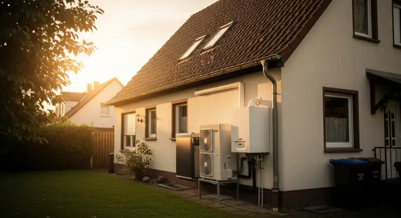 Hybrid-Wärmepumpe mit Gas-Brennwert vor Hammer Einfamilienhaus