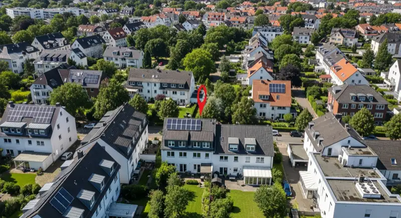 Wohngebiete in Hannover mit verschiedenen Bauformen, typische Einfamilienhäuser und Dachstrukturen aus der Luft