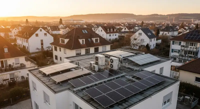 Wohngebiete in Heilbronn mit verschiedenen Bauformen, typische Einfamilienhäuser und Dachstrukturen aus der Luft