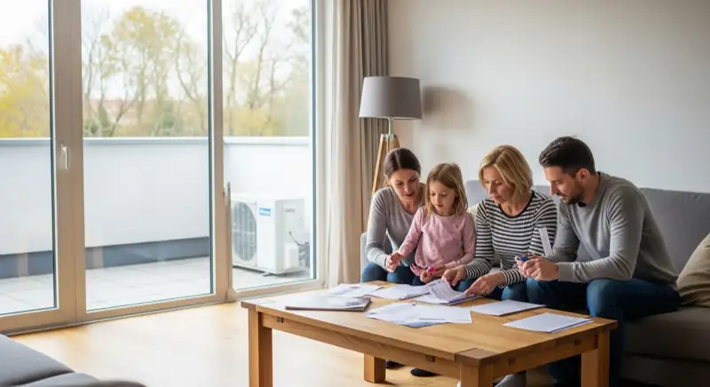 Energieberater mit Kostenaufstellung für Wärmepumpen in Hildesheim, Laptop und Dokumente auf dem Schreibtisch