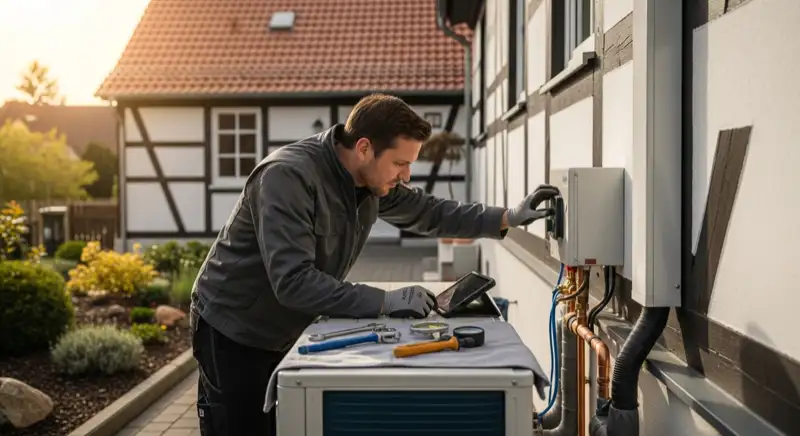 Förderberatung für Wärmepumpen in Hildesheim, Berater erklärt BAFA-Formulare einem Hauseigentümer