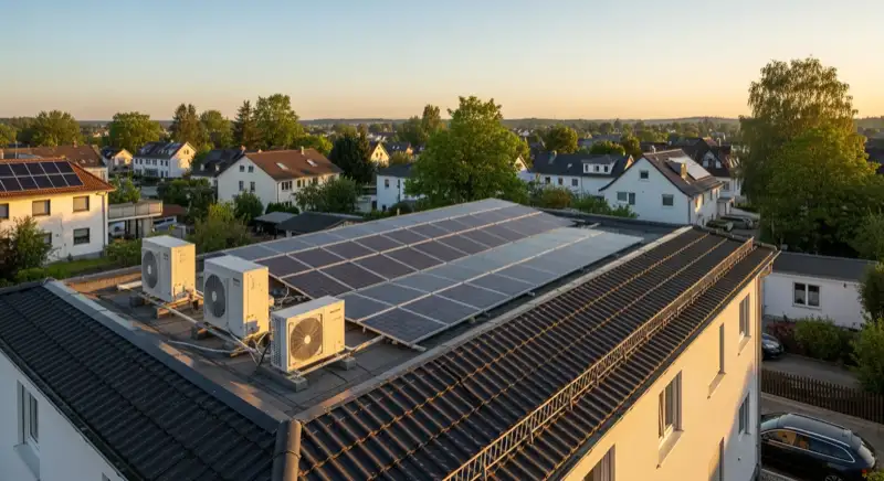 Erdwärme-Bohrung bei Einfamilienhaus in Hof mit Bohrgerät und Rohrleitungen