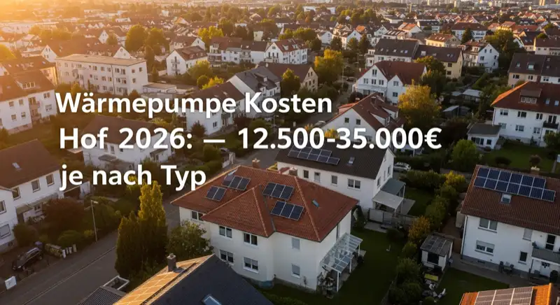Aerial drone view of typical German residential neighborhood with mixed roof types, red and dark roof tiles, gardens visible, sunny day