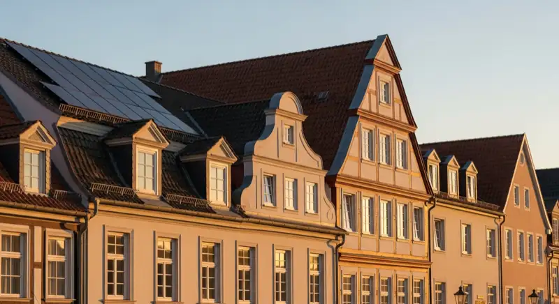 Sanierte Altstadtfassade im Schlossumfeld Hoyerswerda mit unauffälliger Haustechnik