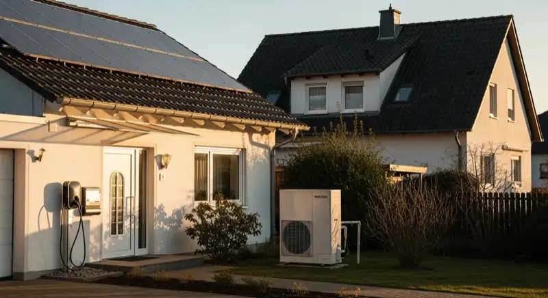 Haus in Ilmenau mit PV-Dach, Wallbox und Wärmepumpen-Außeneinheit