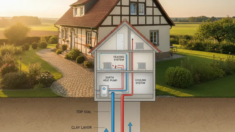 Wärmepumpe vor einem Ingolstädter Einfamilienhaus mit oberbayerischer Schotterbodenfassade