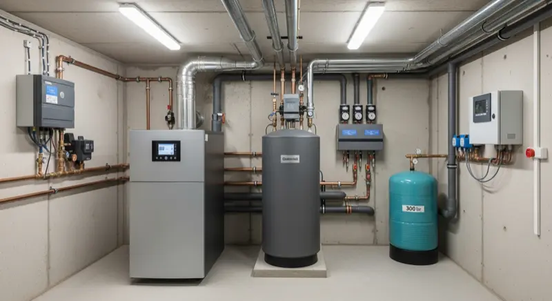 Wärmepumpen-Installation im Keller eines Karlsruher Einfamilienhauses