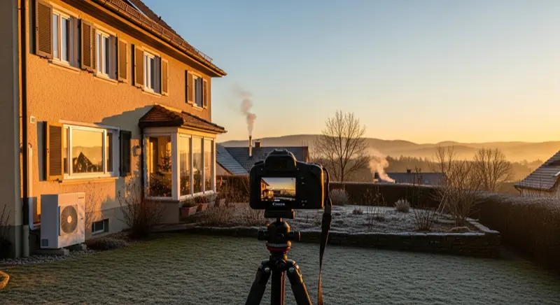 Wärmepumpe im Winterbetrieb in Karlsruhe, leichter Frost auf dem Außengerät