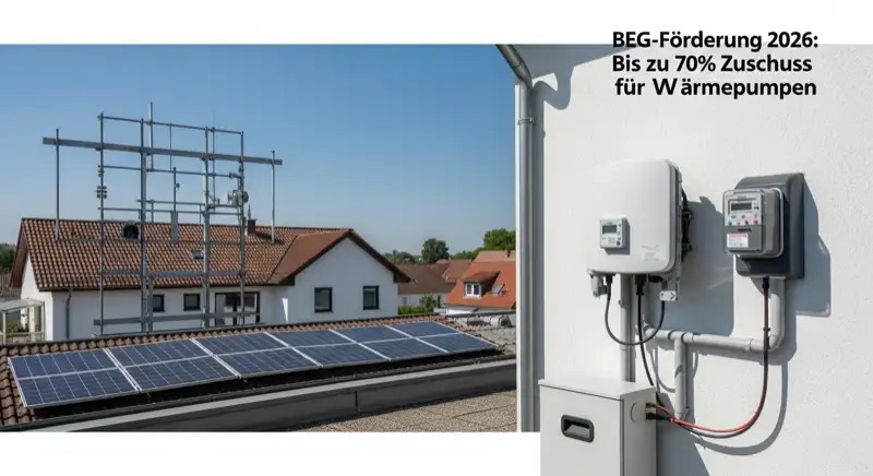 Modern German electrical meter cabinet (Zählerschrank) with smart meter and solar inverter connection, clean technical installation