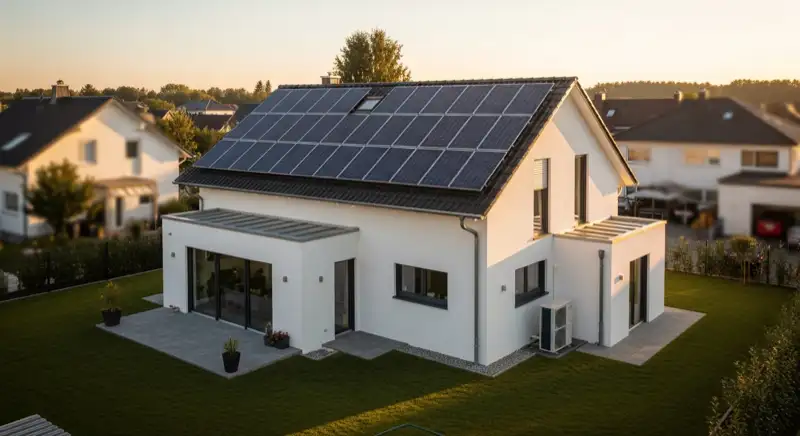 Modernes Einfamilienhaus in Maintal-Hochstadt mit PV-Dach und Wärmepumpen-Außeneinheit