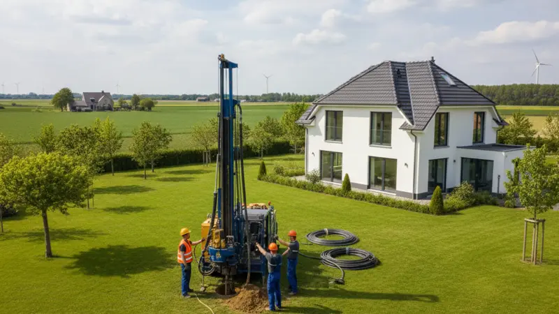 Nahaufnahme einer Luft-Wasser-Wärmepumpe an einem Mönchengladbacher Backsteinhaus