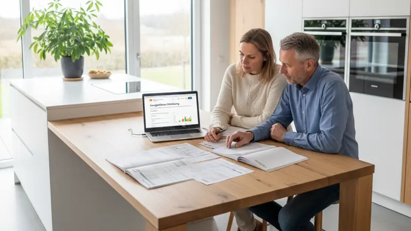 Typische Backsteinreihenhäuser am Niederrhein in Mönchengladbach mit moderner Wärmepumpe