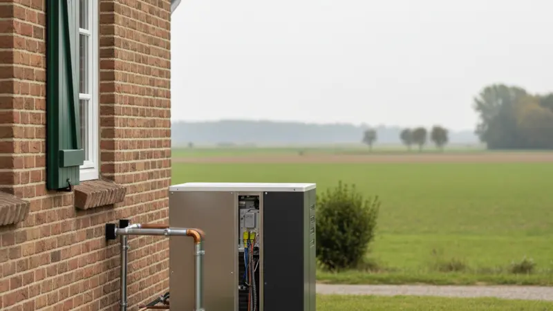 Heizungstechniker bei der Wärmepumpen-Installation im Keller eines Mönchengladbacher Hauses