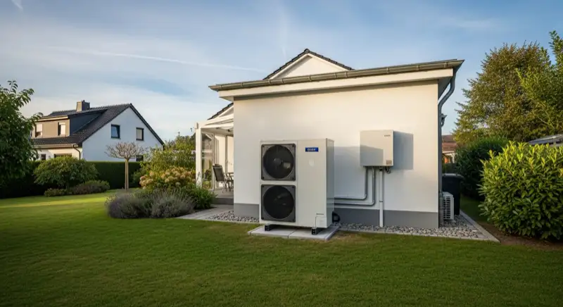 Einfamilienhaus in Neunkirchen-Kohlhof mit moderner Luft-Wasser-Wärmepumpe im Garten