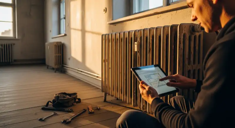 Energieberater mit Kostenaufstellung für Wärmepumpen in Neuwied, Laptop und Dokumente auf dem Schreibtisch