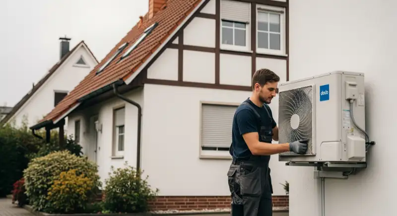 Förderberatung für Wärmepumpen in Osnabrück, Berater erklärt BAFA-Formulare einem Hauseigentümer