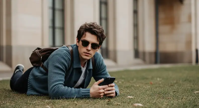 Aerial drone view of typical German residential neighborhood with mixed roof types, red and dark roof tiles, gardens visible, sunny day