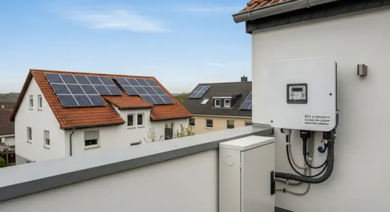 Modern German electrical meter cabinet (Zählerschrank) with smart meter and solar inverter connection, clean technical installation