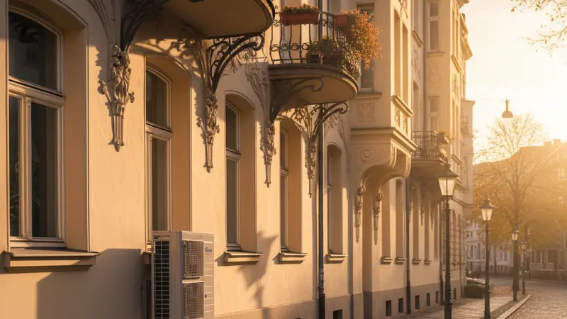 Wärmepumpe neben einem Wiesbadener Jugendstil-Altbau