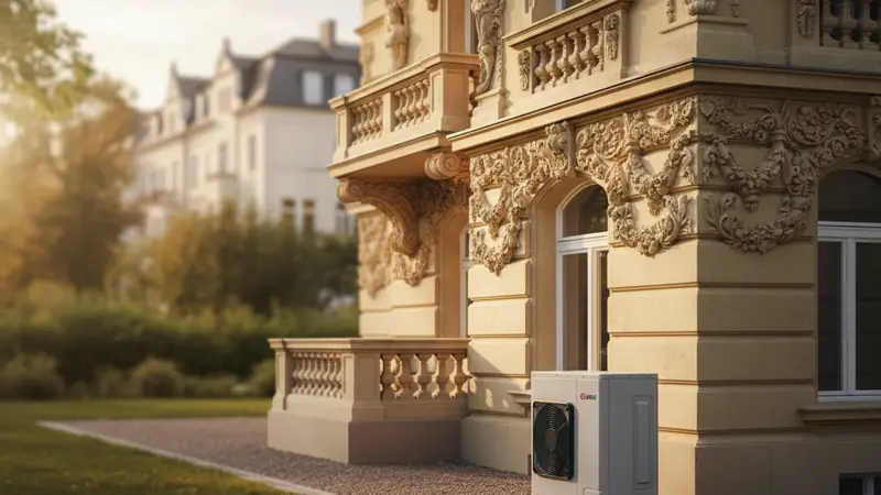 Wärmepumpe an einem sanierten Würzburger Gründerzeithaus in Heidingsfeld