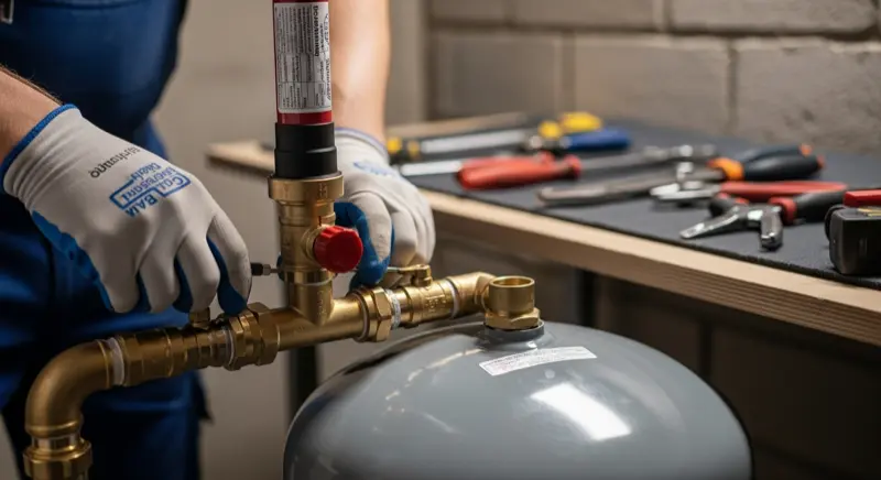 Fachmann installiert Wärmepumpe im Heizungskeller eines Wuppertaler Hauses