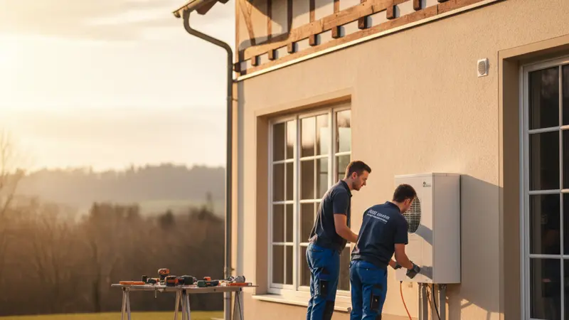 SHK-Fachbetrieb bei der Wärmepumpen-Montage in Leipzig