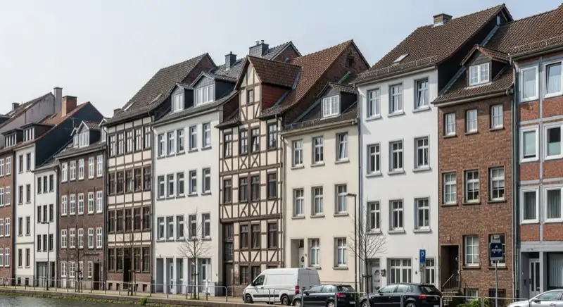 Historische Mehrfamilienhäuser in der Lüdenscheider Altstadt mit enger Bebauung