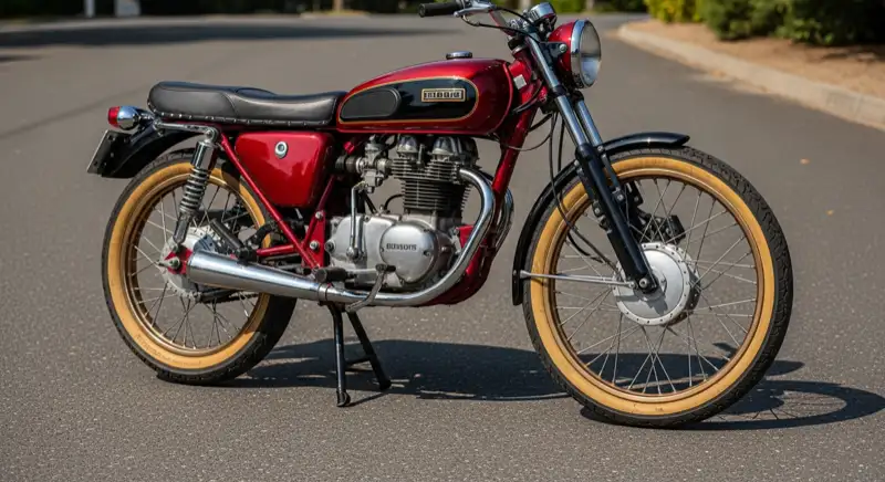 Aerial drone view of typical German residential neighborhood with mixed roof types, red and dark roof tiles, gardens visible, sunny day
