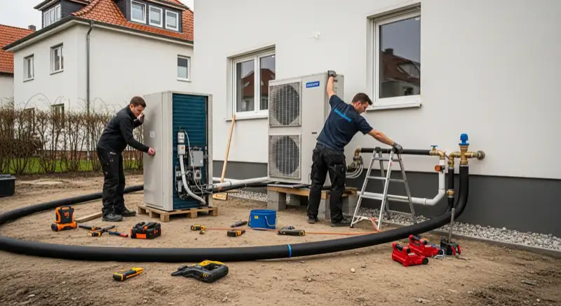 Einbau einer Wärmepumpe im Magdeburger Bestand