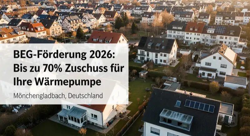 Erdwärmebohrung auf einem Grundstück in Mönchengladbach mit Bohrgerät und Niederrhein-Landschaft