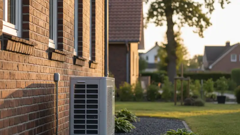 Moderner Heizungskeller mit Wärmepumpe in einem Neumünsteraner Altbau