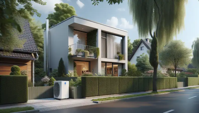 Saniertes Einfamilienhaus in Neuss mit moderner Wärmepumpe im Garten