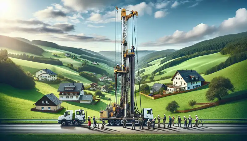 Erdwärmebohrung auf einem Neusser Grundstück am Bergischen Land