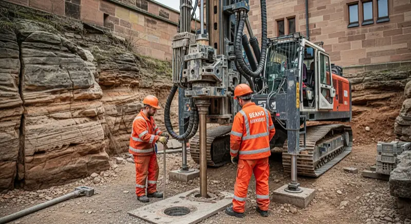Erdwärmebohrung im fränkischen Sandsteinboden in Nürnberg