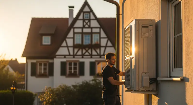 Heizungsbauer bei der Wärmepumpen-Installation in Nürnberg