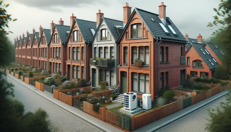 Typische Bergarbeitersiedlung in Oberhausen mit renovierten Reihenhäusern