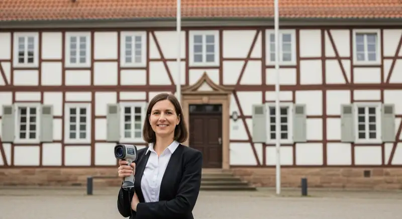 Winterszene in einem Osnabrücker Vorort mit Altosnabrücker Häusern und Wärmepumpe, Hase im Hintergrund