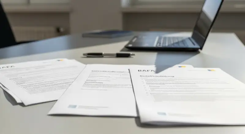 Förderunterlagen und Dokumente für Wärmepumpenförderung auf einem Schreibtisch