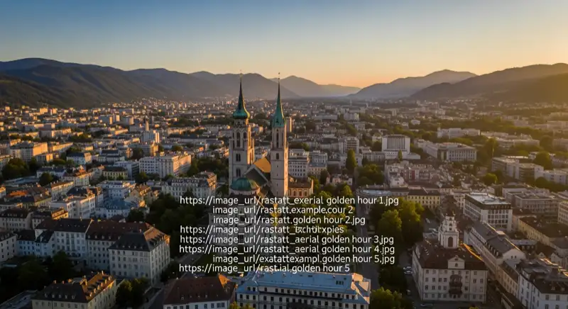 Aerial drone view of typical German residential neighborhood with mixed roof types, red and dark roof tiles, gardens visible, sunny day