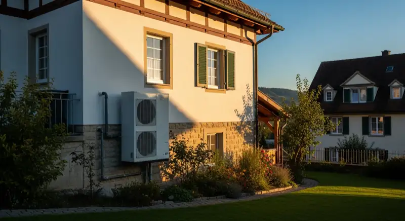 Wärmepumpen-Installateur berät Hausbesitzer vor Haus in Rastatt bei der Angebotsbesprechung