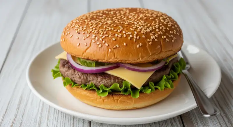 Aerial drone view of typical German residential neighborhood with mixed roof types, red and dark roof tiles, gardens visible, sunny day