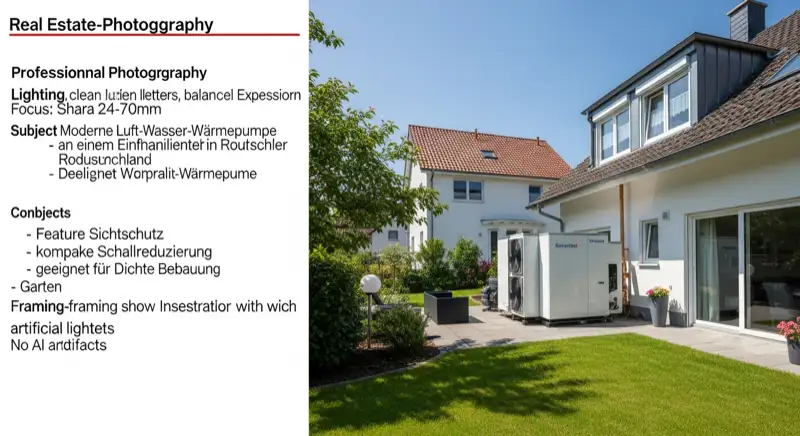 Moderne Luft-Wasser-Wärmepumpe an einem Einfamilienhaus in Rodgau mit Sichtschutz