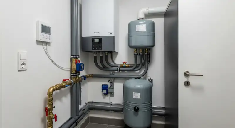 Typisches Altschweriner Haus in Lankow mit Erker und moderner Wärmepumpe im seitlichen Vorgarten