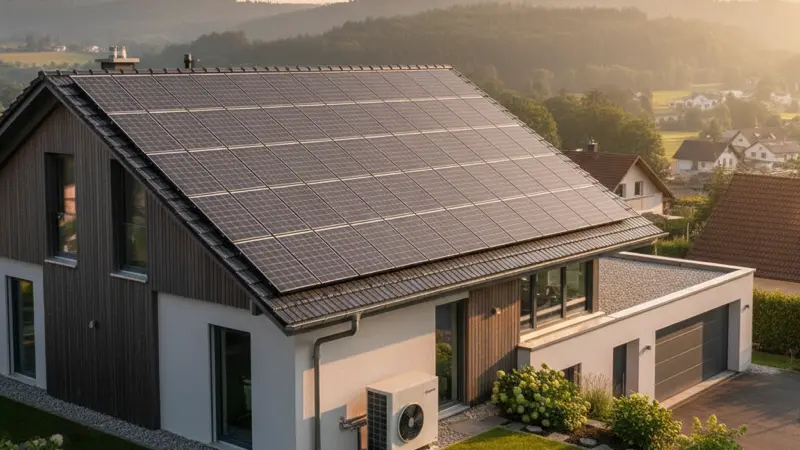Solaranlage und Wärmepumpe an einem Stuttgarter Einfamilienhaus