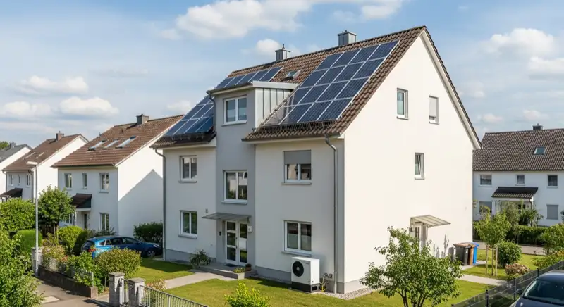 Modern German electrical meter cabinet (Zählerschrank) with smart meter and solar inverter connection, clean technical installation