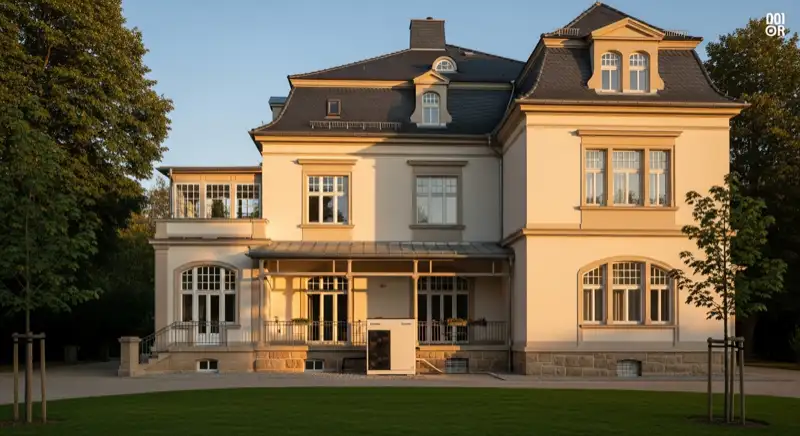 Gründerzeit-Villa in Weimar mit moderner Luft-Wasser-Wärmepumpe im Innenhof