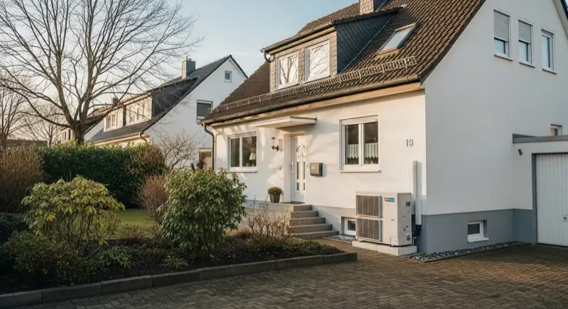 Installateur bei der Heizlastmessung in einem Wiesbadener Einfamilienhaus während der Wärmepumpen-Beratung