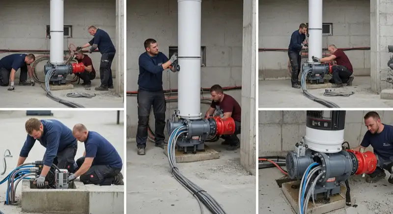 Vorher-Nachher-Vergleich: alte Gasheizung und moderne Wärmepumpe im Keller eines Wolfsburganer Einfamilienhauses